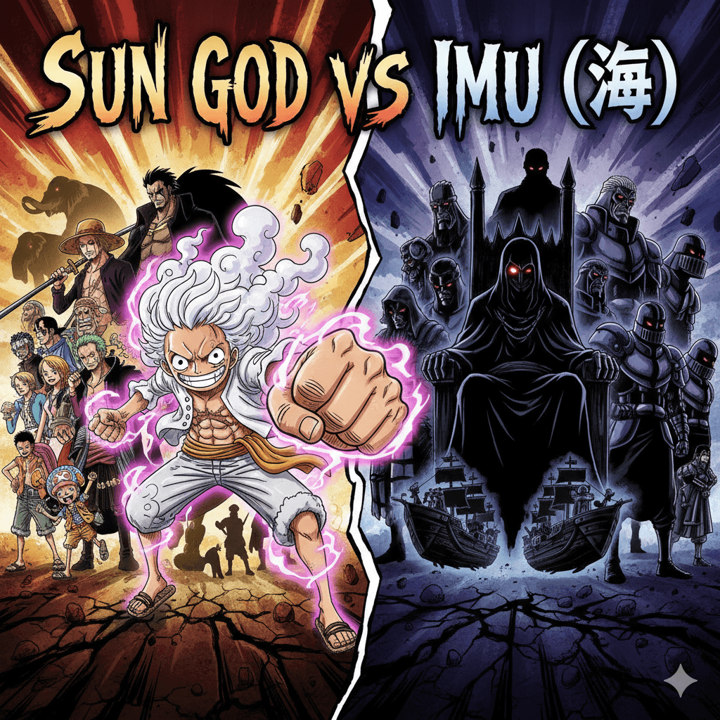 Luffy vs Imu - Elemental Conflict Conceptual art of Luffy versus Imu.